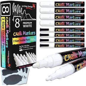 12 Earth Tone Chalk Markers Double Pack of Both Fine and Reversible Medium Tip Liquid Chalk Pens Wet Erasable - Menu Boards, Glass, Windows, White Boards, Classrooms, Mirrors, Plastic, Metal