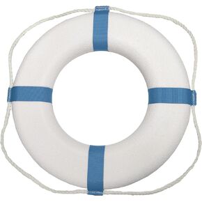 TAYLOR MADE PRODUCTS Decorative Life Ring, White with Blue Stripes, 25" Outer Diameter, Safety Preserver for Decoration on Boat, Deck or Marina, Sewn-in Grab Lines, Waterproof Closed-Cell - 373