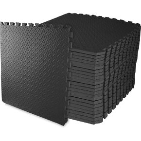 Signature Fitness Puzzle Exercise Mat with EVA Foam Interlocking Tiles, Black, 3/4" Thick, 24 Tiles, 96 Sq Ft