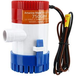 Amarine Made Bilge Pump, 12v Boat Pump 750gph Marine Boat Bilge Pumps, Submersible Boat Water Pump for Ponds, Pools, Fishing Boats, RV and Marine Use