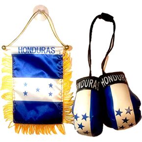Rainbow Trading Puerto Rican Mini Flag and Mini Boxing Gloves Combo Set Bundle, Car Rear-View Mirror, Accessory, Home Office Decor, Gift Souvenir Patriotic Present