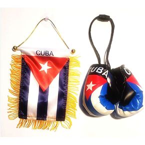 Rainbow Trading Puerto Rican Mini Flag and Mini Boxing Gloves Combo Set Bundle, Car Rear-View Mirror, Accessory, Home Office Decor, Gift Souvenir Patriotic Present