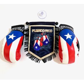 Puerto Rico flags for cars Boxing Gloves accessories sticker decals Puerto Rican PR homes banderas para autos small mini Banner hanging window car flags accessory for men women (PR Combo 1)