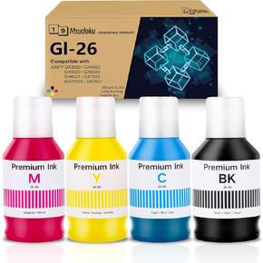 GI26 Ink Refill Bottles Replacement for Canon GI-26 Ink Refill Use with Canon MAXIFY GX3020 GX4020 GX5020 GX6020 GX6021 GX7020 GX7020X GX7021 Printer (BK/C/M/Y Not Sublimation Ink)