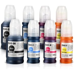 OIunendlich T502 502 Ink Refill Bottles for Epson EcoTank ET2760 ET-4760 ET2750 ET-3760 ET-2850 ET-15000 ST-4000 ST-2000 ET-3710 ET-3850 ET-3750 ET-4850 ET-3830 ET4750 ET2700 ST3000 ET3700 (8 Pack)