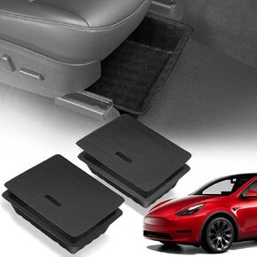 YHTAUTO 2 Pcs Under Seat Storage Box with Lid Fit for Tesla Model Y 2020 2021 2022 2023 2024, Felt Texture Underseat Organizer Tray (Under Front & Rear Seat) - Matt Black