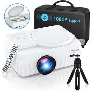 Full HD WiFi Bluetooth Projector Built in DVD Player, 12000LM 1080P Supported, Portable Mini DVD Projector for Outdoor Movies, 250" Home Theater, Compatible with iOS/Android/TV Stick/PS4/HDMI/USB/TF