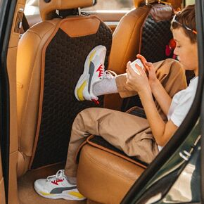 Kick Mat Back Seat Protector - Car Back Seat Cover for Kids Feet - Waterproof & Sturdy Protector for Upholstery from Dirt, Mud, Scratches and Stain (White)