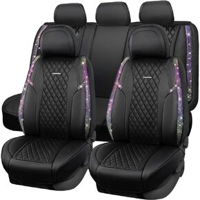 CAR PASS Shining Rhinestone Bling Seat Covers &Nappa Leather Calfskin Cushioned Protector, Waterproof&Heavy-Duty Anti-Slip Universal Fit for SUV Truck Sedan,Glitter Sparkle (Silver Diamond)