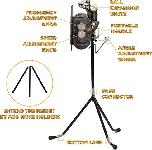 آلة رمي البيسبول والكريكيت 666BHA، زاوية وسرعة وفاصل إطلاق قابل للتعديل، من 40 إلى 68 ميلاً في الساعة، تعمل مع كرات البيسبول العادية والكريكيت للتدريب الفردي والتدريب in Kuwait