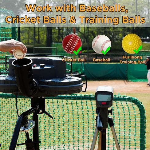 Furlihong 777BHA 2 في 1 آلة البيسبول والكريكيت، زاوية وسرعة قابلة للتعديل، عجلات مزدوجة، 30 إلى 95 ميلا في الساعة، رمي أي نوع من الملعب، تأتي مع 3 كرات تدريب in Kuwait