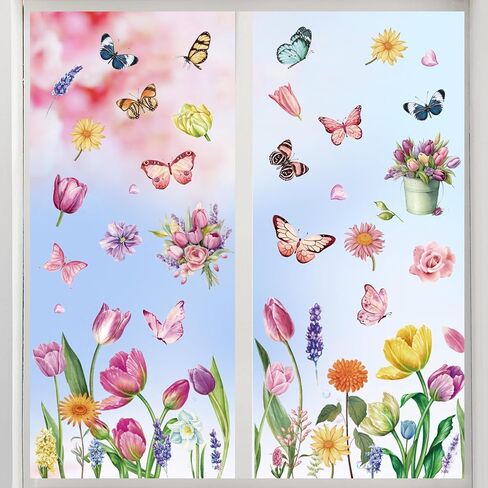 Spring Window Clings, YUOROS Butterfly Flower Window Stickers for Glass Windows in Saudi Arabia
