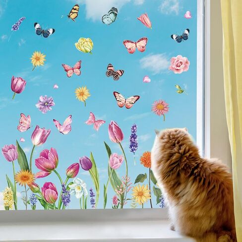 Spring Window Clings, YUOROS Butterfly Flower Window Stickers for Glass Windows in Saudi Arabia