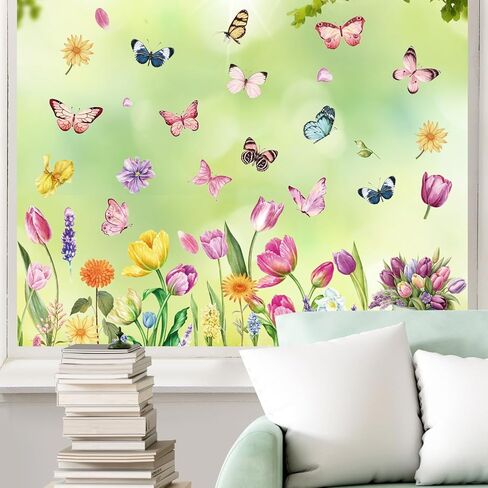 Spring Window Clings, YUOROS Butterfly Flower Window Stickers for Glass Windows in Saudi Arabia