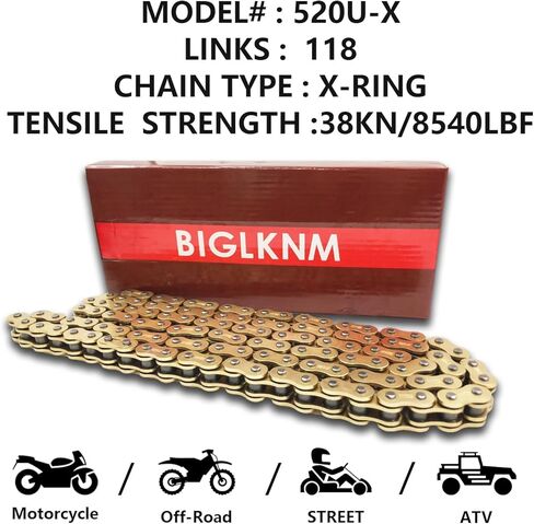 520 X-Ring Chain, 98 Links Heavy Duty Motorcycle Gold Chain with Connecting Master Link in Kuwait