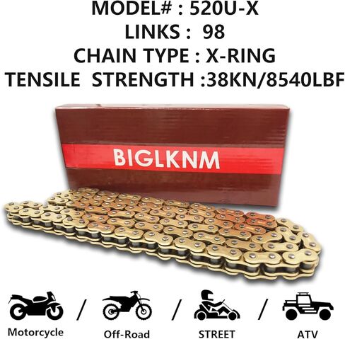 520 X-Ring Chain, 98 Links Heavy Duty Motorcycle Gold Chain with Connecting Master Link in Kuwait