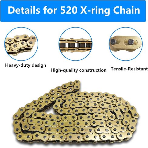 520 X-Ring Chain, 98 Links Heavy Duty Motorcycle Gold Chain with Connecting Master Link in Kuwait