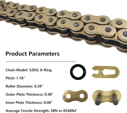 520 X-Ring Chain, 98 Links Heavy Duty Motorcycle Gold Chain with Connecting Master Link in Kuwait