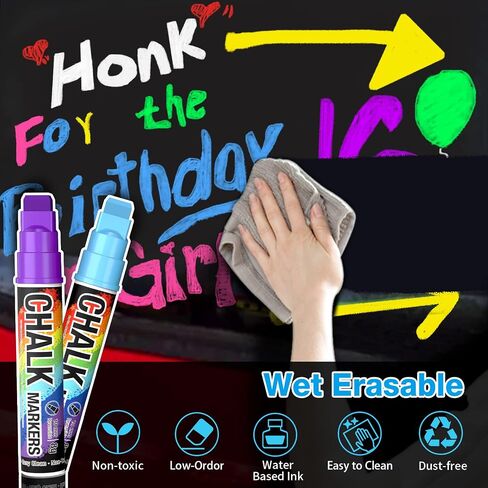 White Window Chalk Markers Pen: 6 Pack White Glass Marker, Liquid Chalk Marker for Chalkboard Signs, Car Window Paint Marker Pen for Bistro, Jars, Erasable, Non-Toxic, 5 Nib Sizes (1, 3, 6, 10, 15mm) in Saudi Arabia