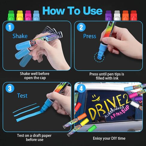 White Window Chalk Markers Pen: 6 Pack White Glass Marker, Liquid Chalk Marker for Chalkboard Signs, Car Window Paint Marker Pen for Bistro, Jars, Erasable, Non-Toxic, 5 Nib Sizes (1, 3, 6, 10, 15mm) in Saudi Arabia
