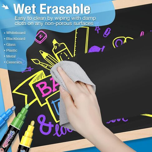 White Window Chalk Markers Pen: 6 Pack White Glass Marker, Liquid Chalk Marker for Chalkboard Signs, Car Window Paint Marker Pen for Bistro, Jars, Erasable, Non-Toxic, 5 Nib Sizes (1, 3, 6, 10, 15mm) in Saudi Arabia