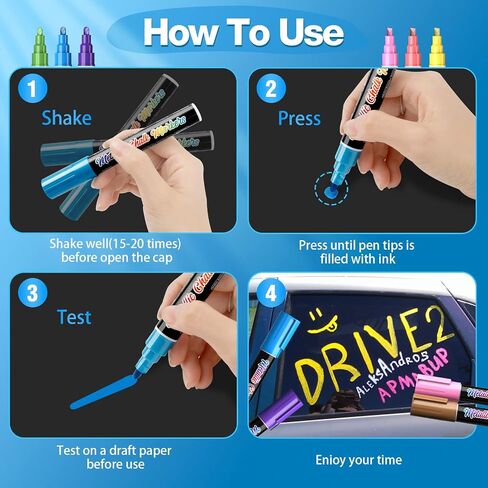 White Window Chalk Markers Pen: 6 Pack White Glass Marker, Liquid Chalk Marker for Chalkboard Signs, Car Window Paint Marker Pen for Bistro, Jars, Erasable, Non-Toxic, 5 Nib Sizes (1, 3, 6, 10, 15mm) in Saudi Arabia