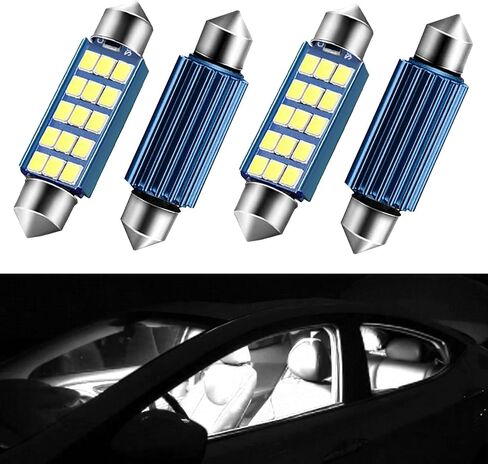 قطعتان من لمبات LED ساطعة للغاية للسيارة، شرائح 1.6 بوصة 6000K 2835 لمبات 1200LM لمصابيح باب خريطة القبة الداخلية LED 211-2 212-2 569 6411 6451 41 مم 42 مم (أبيض) in Kuwait