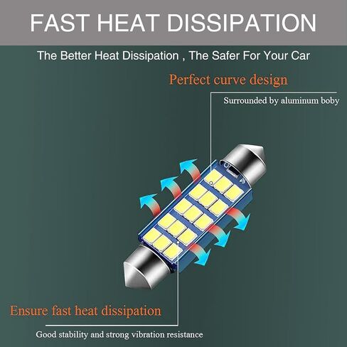 قطعتان من لمبات LED ساطعة للغاية للسيارة، شرائح 1.6 بوصة 6000K 2835 لمبات 1200LM لمصابيح باب خريطة القبة الداخلية LED 211-2 212-2 569 6411 6451 41 مم 42 مم (أبيض) in Kuwait