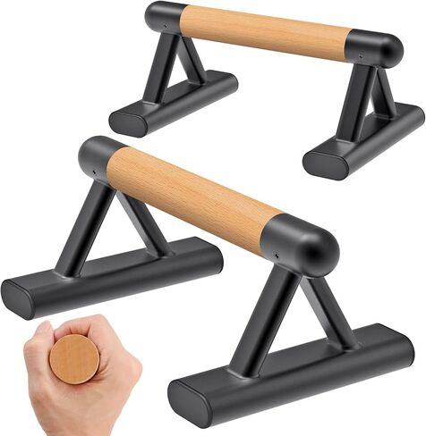 SELEWAERE Wood Parallettes Floor Workout Push Up Handles Non-Slip Pushup Bars Handstand Bars for Calisthenic Fitness Solid Wood with Sturdy Steel Tubing Feet, Load up to 600 lbs in Kuwait