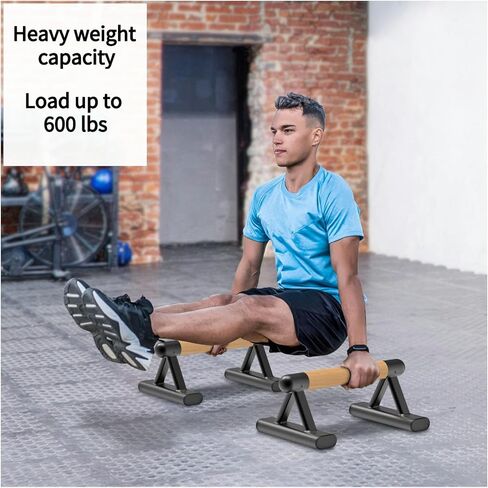 SELEWAERE Wood Parallettes Floor Workout Push Up Handles Non-Slip Pushup Bars Handstand Bars for Calisthenic Fitness Solid Wood with Sturdy Steel Tubing Feet, Load up to 600 lbs in Kuwait