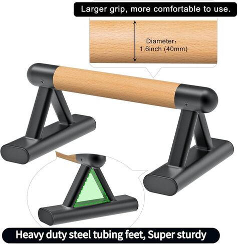 SELEWAERE Wood Parallettes Floor Workout Push Up Handles Non-Slip Pushup Bars Handstand Bars for Calisthenic Fitness Solid Wood with Sturdy Steel Tubing Feet, Load up to 600 lbs in Kuwait