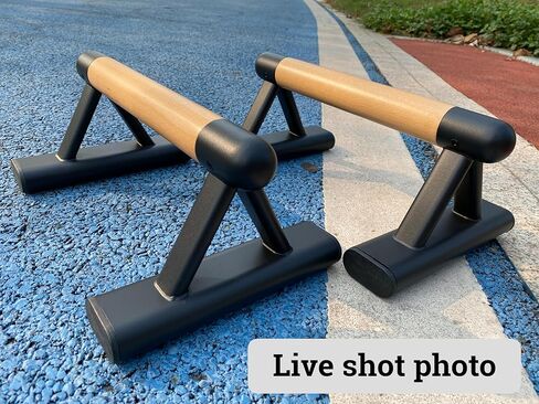 SELEWAERE Wood Parallettes Floor Workout Push Up Handles Non-Slip Pushup Bars Handstand Bars for Calisthenic Fitness Solid Wood with Sturdy Steel Tubing Feet, Load up to 600 lbs in Kuwait