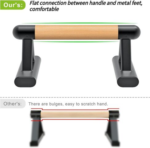 SELEWAERE Wood Parallettes Floor Workout Push Up Handles Non-Slip Pushup Bars Handstand Bars for Calisthenic Fitness Solid Wood with Sturdy Steel Tubing Feet, Load up to 600 lbs in Kuwait