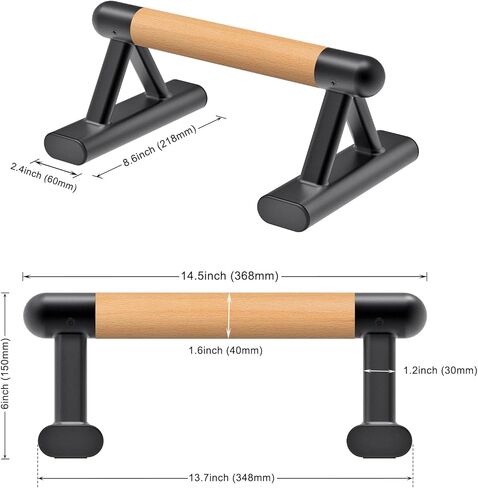 SELEWAERE Wood Parallettes Floor Workout Push Up Handles Non-Slip Pushup Bars Handstand Bars for Calisthenic Fitness Solid Wood with Sturdy Steel Tubing Feet, Load up to 600 lbs in Kuwait