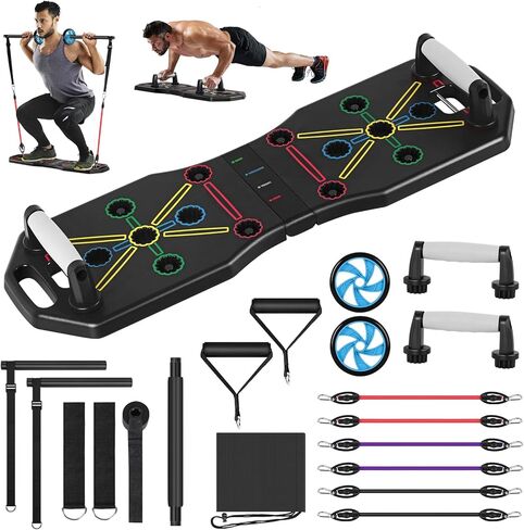 لوح رفع متعدد الوظائف، مقابض شريط دفع لأعلى، معدات تمرين منزلية محمولة، حوامل تدريب القوة الاحترافية مع أشرطة مقاومة وبكرة للبطن للرجال والنساء على الأرض in Kuwait