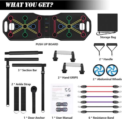 لوح رفع متعدد الوظائف، مقابض شريط دفع لأعلى، معدات تمرين منزلية محمولة، حوامل تدريب القوة الاحترافية مع أشرطة مقاومة وبكرة للبطن للرجال والنساء على الأرض in Kuwait