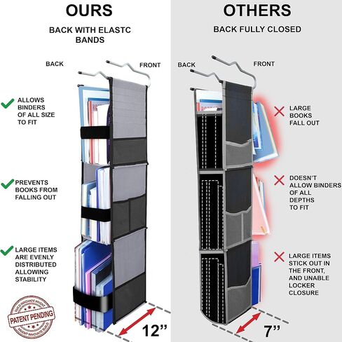 ABRA® 3 Shelf Hanging Locker Organizer for School, Gym, Work, Storage | Deep Shelves 6.5"x 9"| Eco-Friendly Fabric Healthy for Children | Adjustable School Locker Shelf from 3 to 2 Shelves (Black/Red) in Saudi Arabia