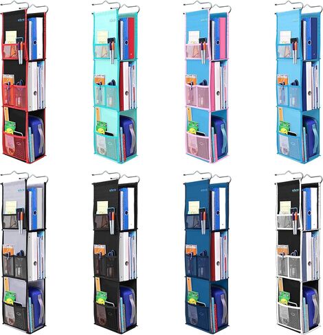 ABRA® 3 Shelf Hanging Locker Organizer for School, Gym, Work, Storage | Deep Shelves 6.5"x 9"| Eco-Friendly Fabric Healthy for Children | Adjustable School Locker Shelf from 3 to 2 Shelves (Black/Red) in Saudi Arabia