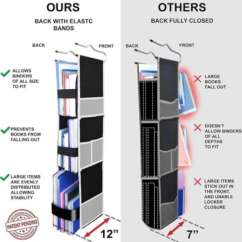ABRA® 3 Shelf Hanging Locker Organizer for School, Gym, Work, Storage | Deep Shelves 6.5"x 9"| Eco-Friendly Fabric Healthy for Children | Adjustable School Locker Shelf from 3 to 2 Shelves (Black/Red) in Saudi Arabia