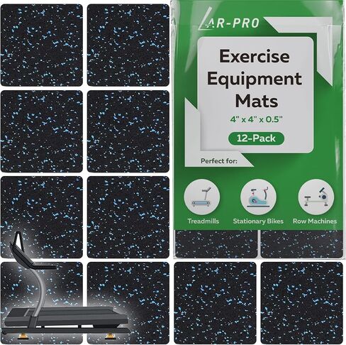 (12 حزمة) سجادات معدات التمرين AR-PRO مقاس 4 × 4 × 0.5 بوصة مضادة للانزلاق وممتصة للصدمات وأرضية مطاطية واقية مثالية لأجهزة المشي والمدربين البيضاويين وآلات التجديف والدراجات الثابتة in Kuwait