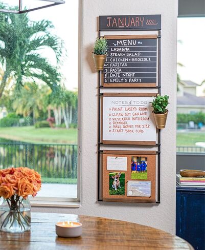 Stratton Home Decor Henry Wall Organizer - Functional Decor Piece with Calendar, Chalkboard, Corkboard Sections - Large Wall-Mounted Command Center for Living Room, Kitchen, Dining Room, Study in Saudi Arabia