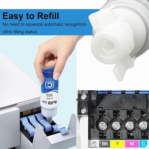 522 زجاجات إعادة تعبئة الحبر بديلة لمجموعة حبر إعادة التعبئة المتوافقة مع Epson لطابعة EcoTank ET-2800 ET-2720 ET-4700 ET-4800 ET-2710 ET-2803 4 عبوات in Kuwait