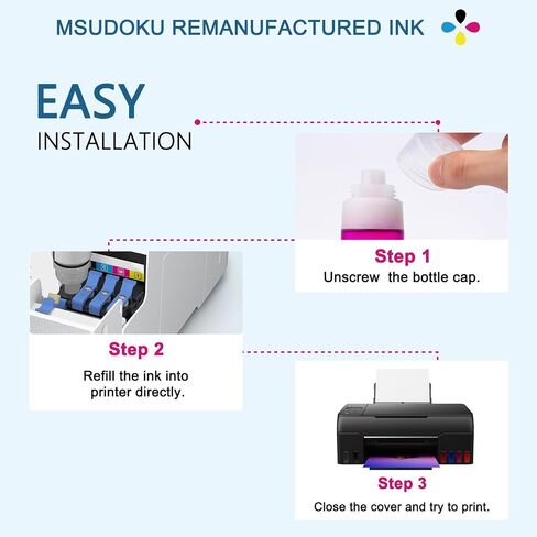 Msudoku GI23 Ink Refill Bottle (6Pack) Compatible Replacement for Canon GI-23 GI23 Refill Ink Bottle Use with Canon Pixma G620 PIXMA G620 Ink Refill Printer (BK/C/M/Y/GR Not Sublimation Ink) in Saudi Arabia