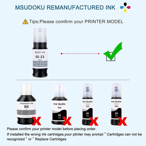 Msudoku GI23 Ink Refill Bottle (6Pack) Compatible Replacement for Canon GI-23 GI23 Refill Ink Bottle Use with Canon Pixma G620 PIXMA G620 Ink Refill Printer (BK/C/M/Y/GR Not Sublimation Ink) in Saudi Arabia