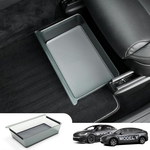 صندوق تخزين تحت المقعد من BEEGROW لطراز Tesla X 2023 2022 وطراز Y 2021-2023، صينية تنظيم مخفية تحت المقعد مع وسادة سيليكون، ملحقات داخلية لطراز Tesla X (عبوة واحدة) in Kuwait