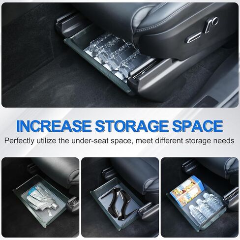 صندوق تخزين تحت المقعد من BEEGROW لطراز Tesla X 2023 2022 وطراز Y 2021-2023، صينية تنظيم مخفية تحت المقعد مع وسادة سيليكون، ملحقات داخلية لطراز Tesla X (عبوة واحدة) in Kuwait