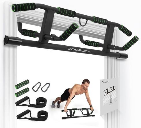 Doeplex [New Upgrade] Multi-Grip Pullup Bar with Smart Larger Hooks Technology - USA Original Patent, USA Designed, USA Shipped, USA Warranty in Kuwait