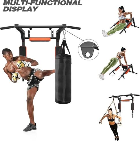 Wall Mounted Pull-Up-Bar Chin Up bar Dip Station for Indoor Home Gym Workout Multifunctional Power Tower Set Training Equipment Fitness Dip Stand Supports to 440 Lbs in Kuwait