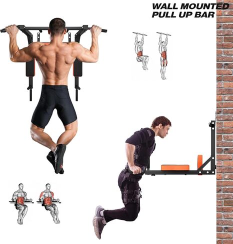 Wall Mounted Pull-Up-Bar Chin Up bar Dip Station for Indoor Home Gym Workout Multifunctional Power Tower Set Training Equipment Fitness Dip Stand Supports to 440 Lbs in Kuwait