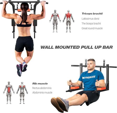 Wall Mounted Pull-Up-Bar Chin Up bar Dip Station for Indoor Home Gym Workout Multifunctional Power Tower Set Training Equipment Fitness Dip Stand Supports to 440 Lbs in Kuwait